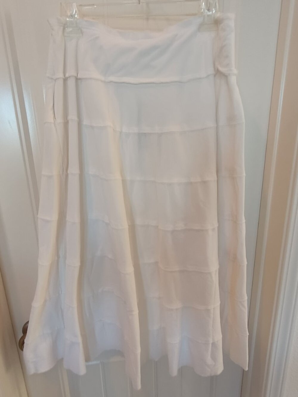 NWT Metro Girl Women 12 A-Line Maxi Skirt Corduroy Tiered 100% Cotton White Fair - Picture 4 of 6